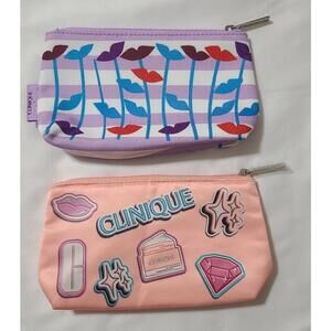 2pk Clinique + Drawbertson Cosmetic Makeup Bag Travel Pouch Womens Organizer EUC